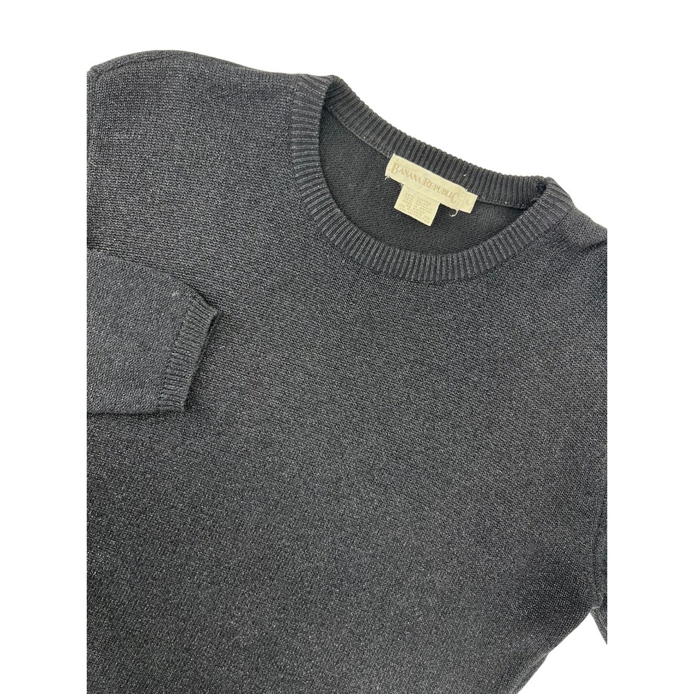 Banana Republic‎ Womens Black Metallic Shimmer Crewneck Sweater Cotton Rayon L